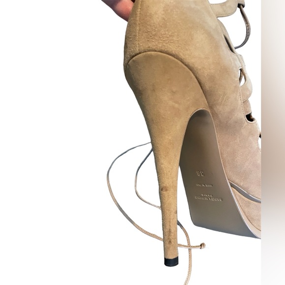 Saint Laurent Tan Suede Cutout Heels - US 7.5/EU 38 - Picture 9 of 13
